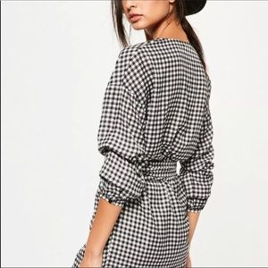 Gingham Ruffle 3/4 Sleeve Check v neck Dress 4